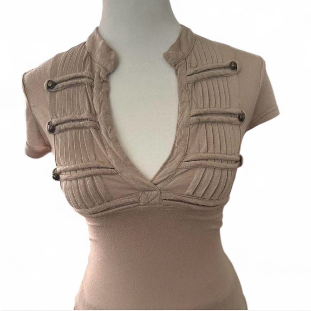 !!!!!ISO!!!!!! ROYAL LOVE beige plunge neck button women’s top